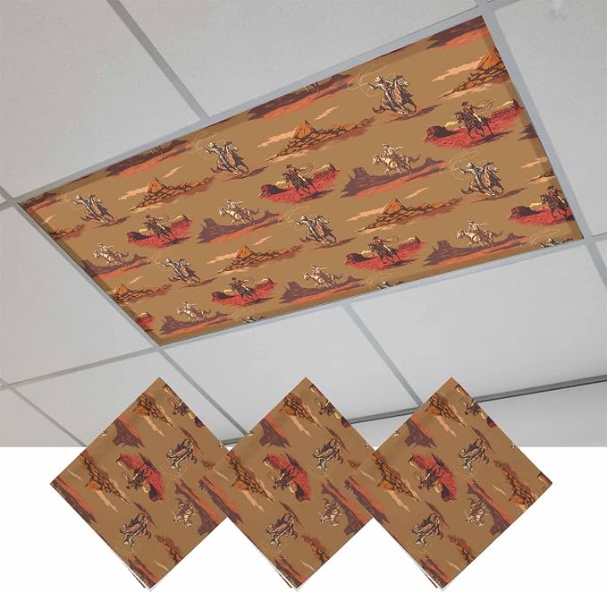 Cowboys Horses 3 Pcs Fluorescent Light Covers 4 x 2 Feet, Desert Ethnic Winds - Image 2