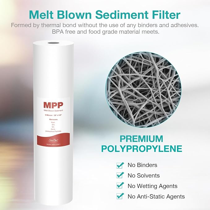 SimPure Sediment Water Filters, 5 Micron 20" x 4.5" Whole House Water Filter - Image 2