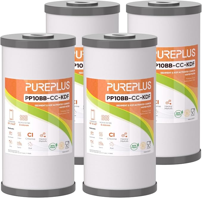 PUREPLUS 5 Micron 10" x 4.5" Whole House PP Sediment Carbon KDF Composite Heavy by PUREPLUS