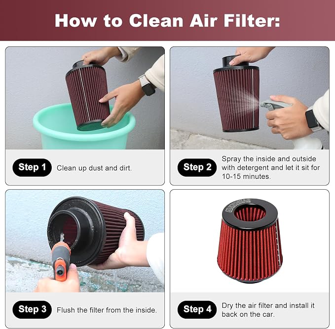 KYOSTAR Universal 3" High-Flow Air Filter, Reusable Cone Cold Air Intake - Image 3