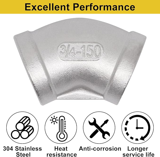 45 Degree Elbow 2PCS, 3/4" NPT Female x 3/4" NPT Female 304 Stainless Steel - Image 3