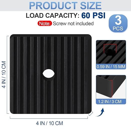 ToLanbbt 3 PCS Rubber Anti Vibration Pads 4" x 4" x 1.2" Heavy Duty Mechanical - Image 2