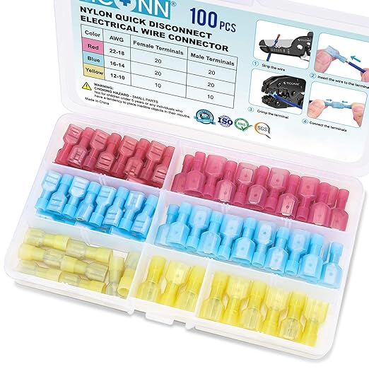 TICONN 100 Pcs Nylon Spade Quick Disconnect Connectors Kit, Electrical by TICONN