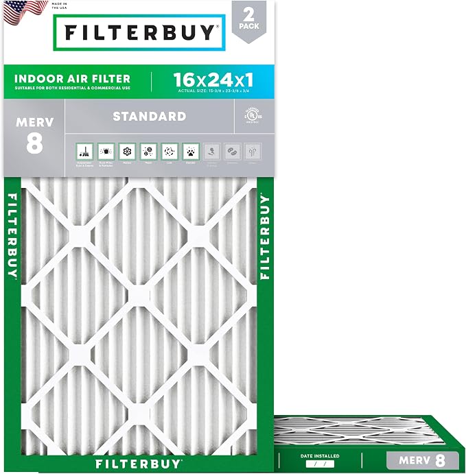 Filterbuy 16x24x1 Air Filter MERV 8 Essential Dust & Allergy Defense, by Filterbuy