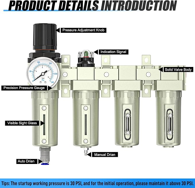 3/4" NPT Heavy Duty Industrial Grade 4 Stage Air Drying System, Auto Drain - Image 4