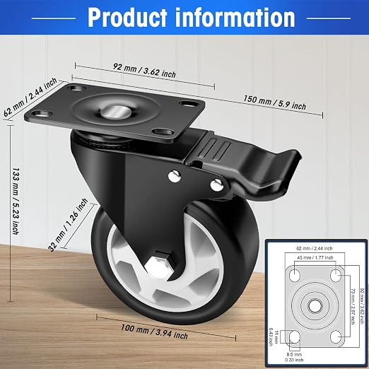 4" Swivel Plate Casters, 1200Lbs Capacity - Image 2