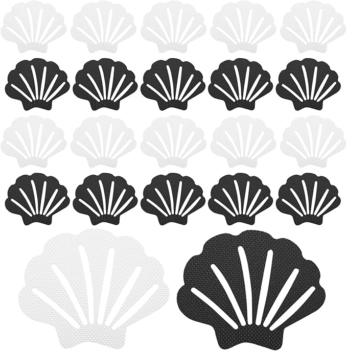 30 Pcs Bathtub Stickers Non Slip, Shell Shaped Tubs Safety Shower Treads, Adhesive Sticker for Bathroom Bathtub, Shower Floor,Blue (White and Black)