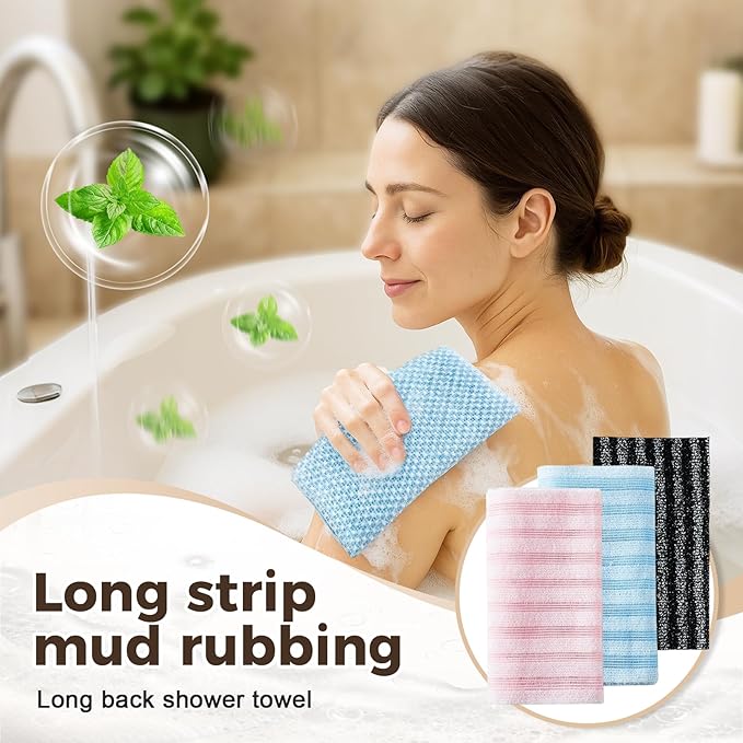 Exfoliating Shower Towel, 2026 Upgraded Exfoliating Washcloth, Body Back Scrubber for Shower, Long Scrub Towel for Women Men Full Body Exfoliator (Pink)
