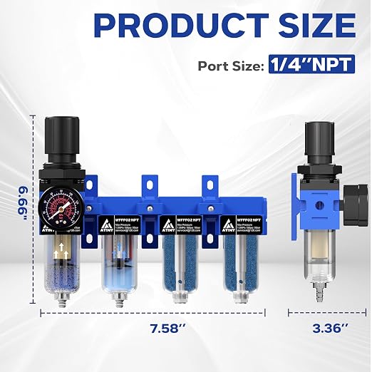 1/4'' NPT Compressed Air Dryer, 4 Stage Air Drying System, Brass Filter - Image 2