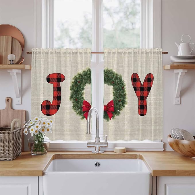 Red Green Christmas Kitchen Tier Curtains 45 Inch Long 2 Panel Set, Rod Pocket by Unknown