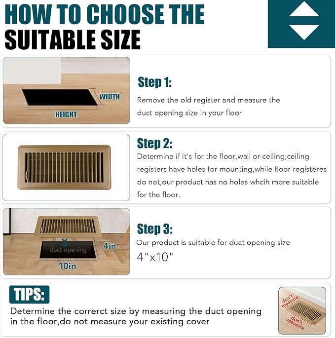 VOISEN Floor Register 4x10, 6 Pack Brown Floor Vent Covers, Heavy Duty Steel - Image 4