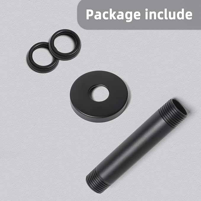 4 Inch Shower Arm with Flange, Ceiling Mounted Shower Head Extension Arm, 1/2 NPT Straight Arm for Rain Shower Head, Stainless Steel Shower Head Extension Replacement Pipe Arm, Black