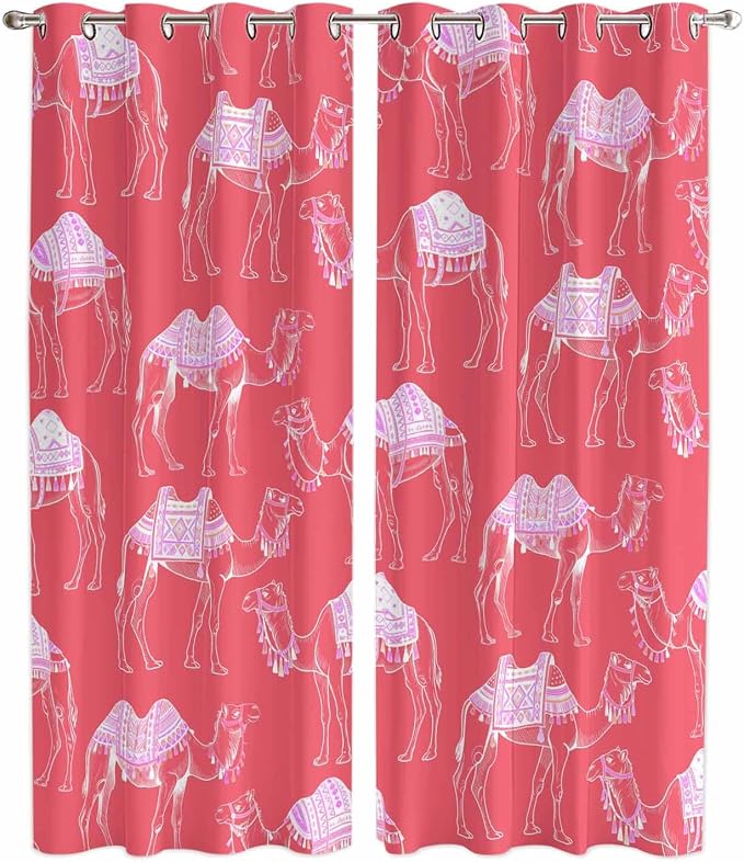 2 Panel Kitchen Cafe Curtains, Desert Camel Sunlight Filtering Nature Air by Hokiten