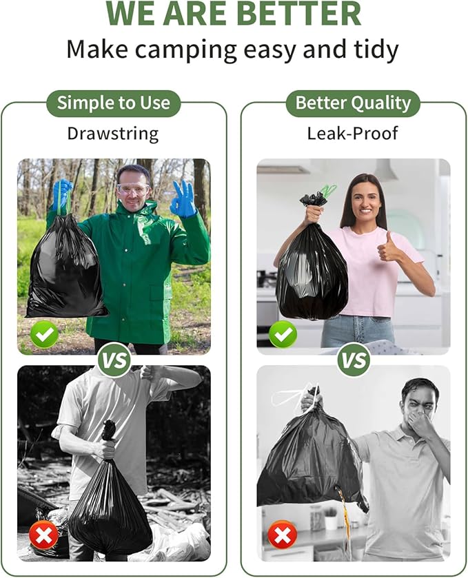 100 Camping Toilet Bags Drawstring, 8 Gallon Portable Toilet Bags Use with 5 Gallon Bucket, Porta Potty for Camping Bathroom Travel Backpacking