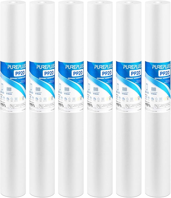 PUREPLUS 5 Micron 20" x 2.5" Whole House Sediment Home Water Filter, 20-inch by PUREPLUS