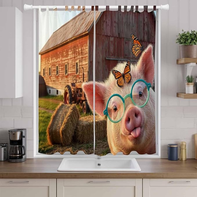 Farm Pig Living Room Curtains 84 Inch Length, Window Curtains Tab Top, - Image 9