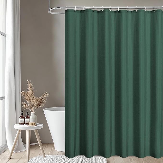 2-in-1 Waterproof Fabric Shower Curtain or Liner,Linen Textured,Breathable TPU & Washable Bathroom Shower Curtain Set with 12 Plastic Hooks,Modern,72"x72" Emeraldgreen