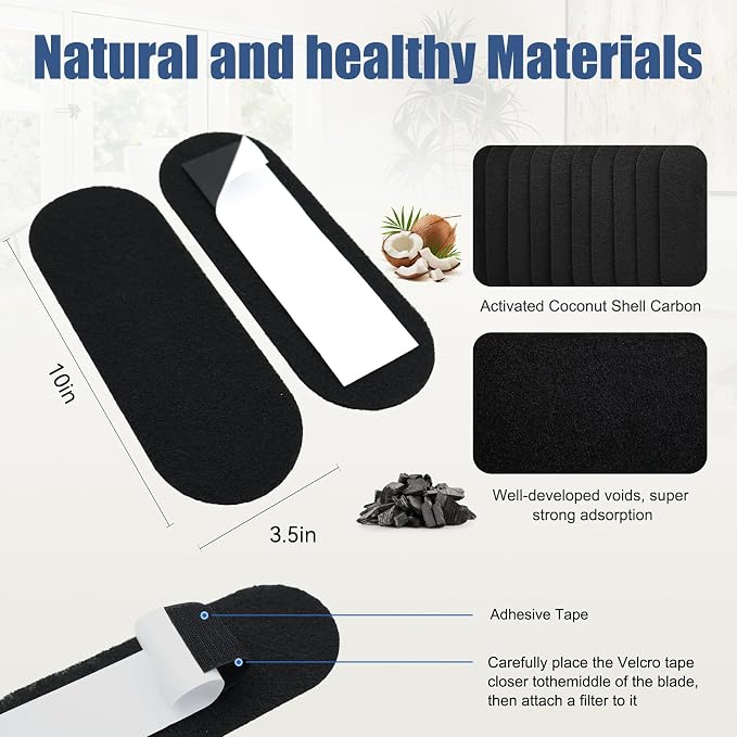 Ceiling Fan Filters for Blades 10 Pcs Activated Carbon Air Filter Easy-Stick - Image 4