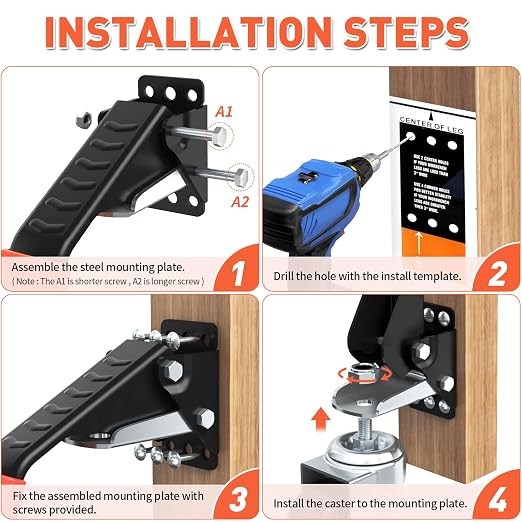 SPACEKEEPER Workbench Casters kit 920 Lbs Retractable Casters Heavy Duty Bench - Image 5