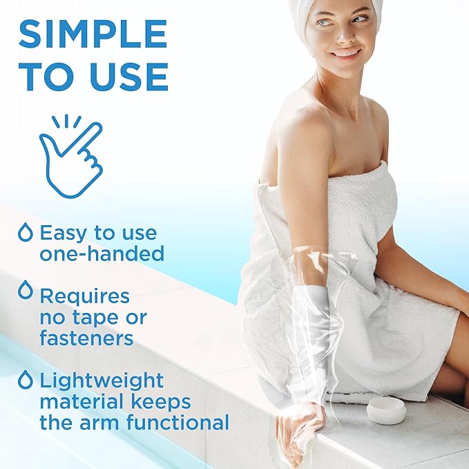 100% Waterproof Cast Covers for Shower Arm - Tight Seal - 3pk Adult Reusable Cast Protectors - Half Arm Bag Sleeves