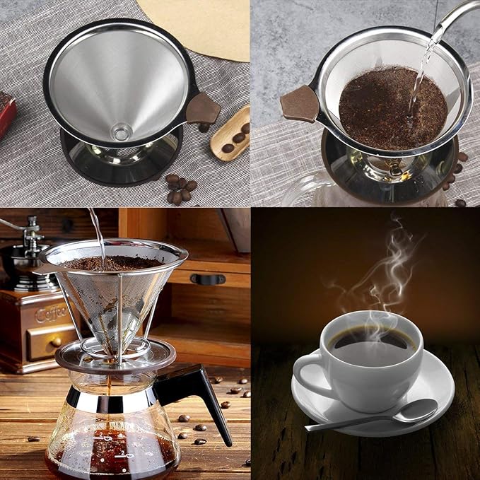 304 Stainless Steel Coffee Cone Filter, Double Layer Mesh Drip Dripper - Image 6