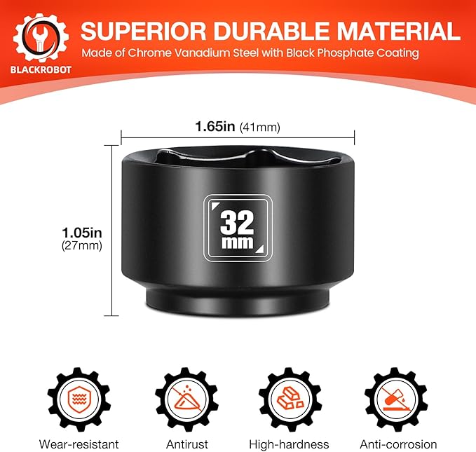 BLACKROBOT 32mm Low Profile Oil Filter Socket, 3/8" Drive 6-Point Oil Filter - Image 2