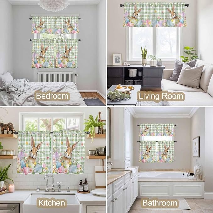 Kitchen Curtains Tiers and Valance Set of 3, Easter Light Filtering Window - Image 7