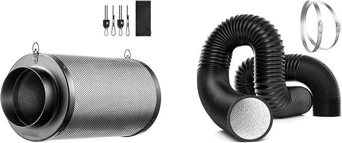 VIVOSUN 4'' Air Carbon Filter Smelliness Control and 4'' 8 Feet Black by VIVOSUN