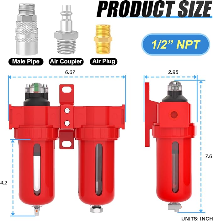 1/2" NPT Aluminium Air Drying System, Coalescing Filter, Desiccant Dryer and - Image 2