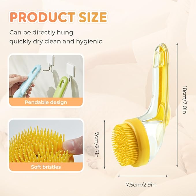 Pet Bath Brush with Shampoo Dispenser, Dog Bath Brush and Grooming Massage Brush for Dogs & Cats, Easy Dog Washing Brush for Short and Long Hair, Coarse and Fine Teeth 2pcs (Green)