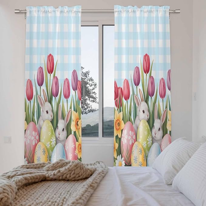 Easter Window Curtains 72 Inch Long 2 Panel Set, Rod Pocket Long Curtains & - Image 4