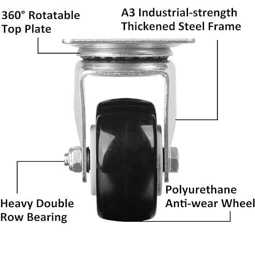 Finnhomy Swivel Casters Wheels Set of 4 Heavy Duty Plate Casters 2 Inch Premium - Image 2