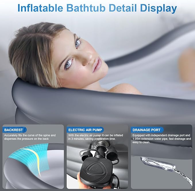 BINYUAN Inflatable Bathtub for Adults - Portable Collapsible Spa Tub with Electric Pump, Hot & Ice Bath Design, Foldable for 1-2 People, Durable PVC - Easy Inflate