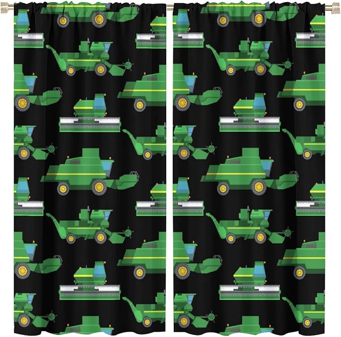Kids Agriculture Machine Window Curtains, Farm Equipment Tractors Transport by SHElifestyle