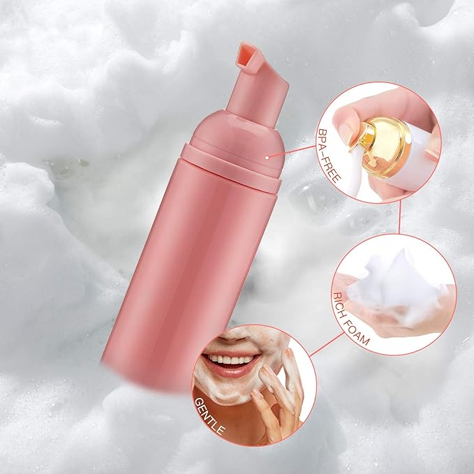 Tekson 30PCS Soap Foam Bottle (2 oz), Empty Travel Foaming Lash Shampoo for Cleanser, Dispenser (Pink Cap)