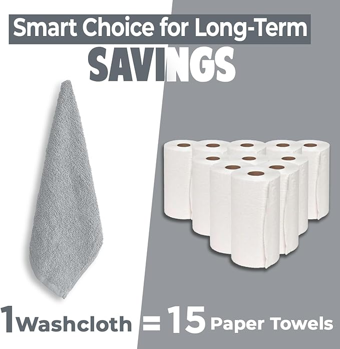 DAN RIVER 24 Pack Wash Cloths for Showering [12x12] - 100% Cotton Washcloths Premium Quality Flannel Face Cloths for Bathroom, Highly Absorbent and Soft Feel Wash Clothes, Silver