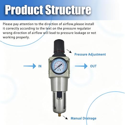 HengMinLingTong 1" NPT Compressed Air Filter Regulator Combo Piggyback - Image 3