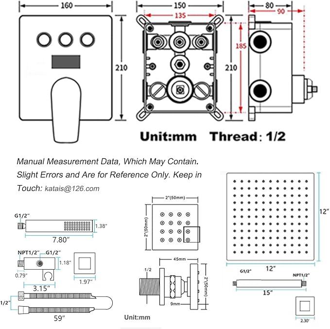 Shower System Brushed Nickel Shower Faucet Set 12 Inch Ceiling Mounted Full Body Shower System with Body Jets, Handheld Spray, Digital Temperature Display Shower Valve