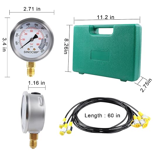 SINOCMP Hydraulic Pressure Test Kit, 3 Pressure Gauges 25Mpa/40Mpa/60Mpa 6 Test - Image 7