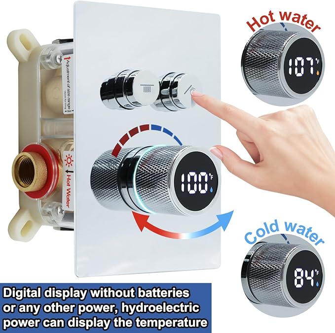 Digital Display Shower System Set 16 Inches Rain Fall Head Temperature Valve Shower Handheld Shower Head Sets for Bathroom Concealed Installation