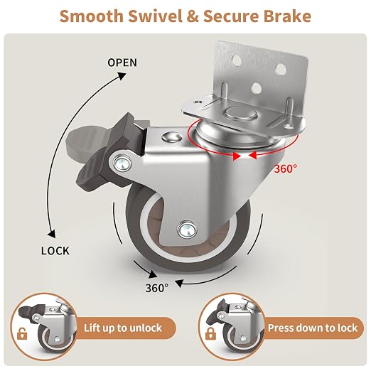 2" L-Shaped Swivel Plate Casters, TPR Silent Furniture Wheels - Image 7
