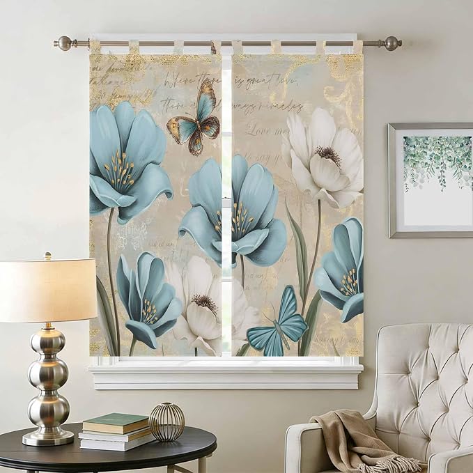 Spring Flowers Bedroom Curtains 72 Inch Length, Window Curtains Tab Top - Image 2