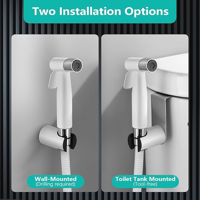 BARROCK Handheld Bidet Sprayer for Toilet, Stainless Steel Metal Made Baby Cloth Diaper Spraying Kit, Bathroom Toilet Bidet Attachment Set for Bathing Pets and Feminine Hygiene, Chrome and White