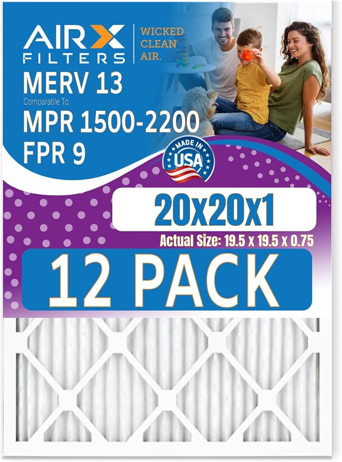 20x20x1 Air Filter MERV 13 Rating, 12 Pack of Furnace Filters Comparable to MPR by AIRXFILTERSWICKEDCLEANAIR
