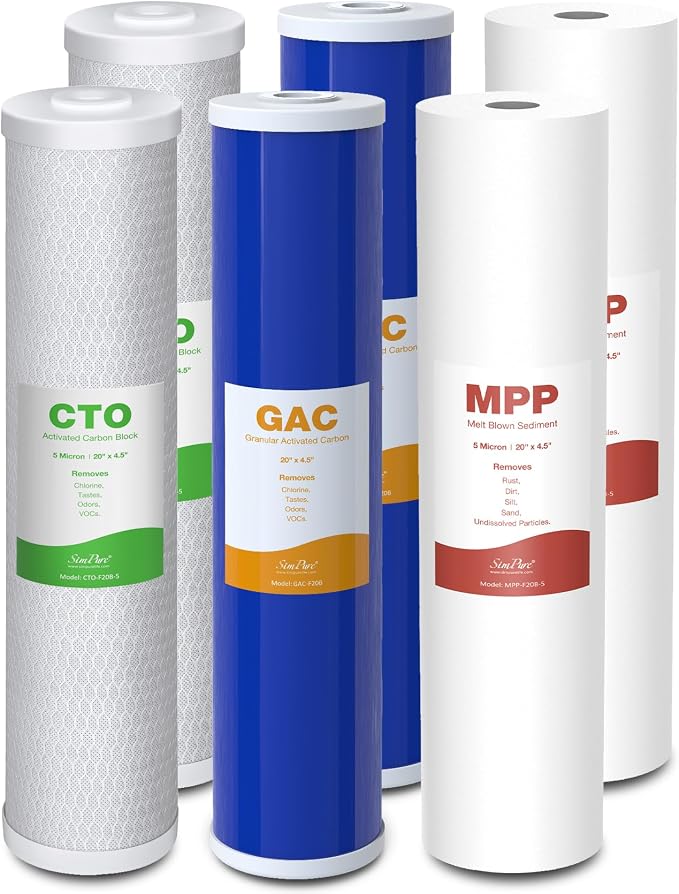 SimPure Whole House Water Filter Cartridges 5 Micron 20" x 4.5" PP+GAC+CTO by SimPure_Water