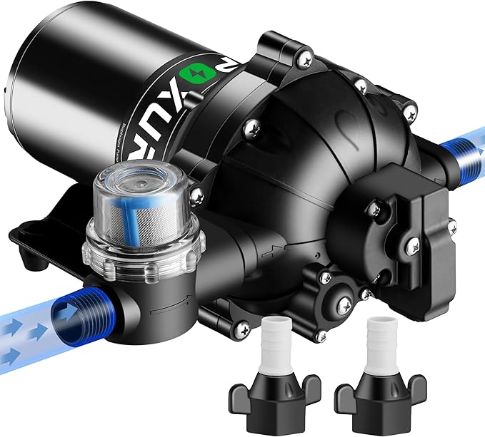 7GPM RV Water Pump, 70PSI 12V DC Fresh Water Pump, Self-Priming Diaphragm Water Pump with Pressure Switch and Filter for RV, Garden, Yacht, Camping