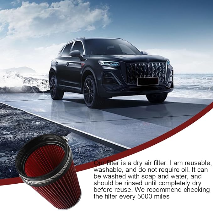152mm 6" High Flow Cold Air Intake Filter, High-Performance Clamp-On Washable - Image 3
