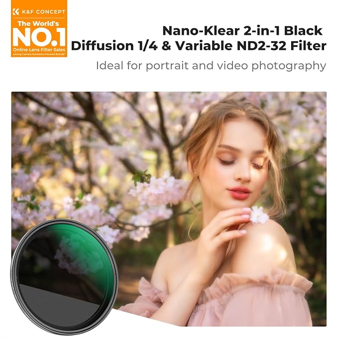 K&F CONCEPT 77mm Black Diffusion Mist 1/4 & Variable ND2-32 in-1 Filter - Image 2