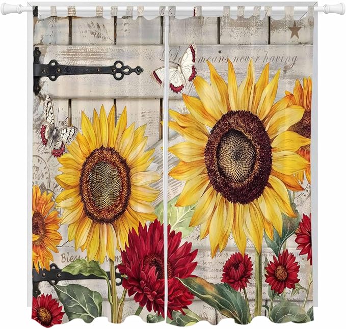 Red Yellow Sunflowers Living Room Curtains 84 Inch Length, Window Curtains Tab by Unknown