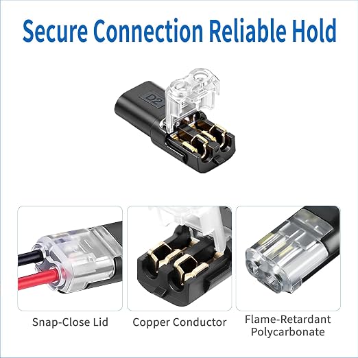 Double Wire Plug in Connector, 30 Pack, 18-22 AWG, 2Pin Lock Strip Connector - Image 5